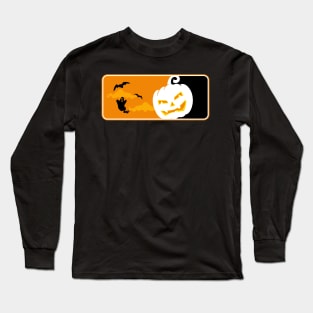 Happy Halloween Scary Pumpkin with Ghost and Bats Long Sleeve T-Shirt